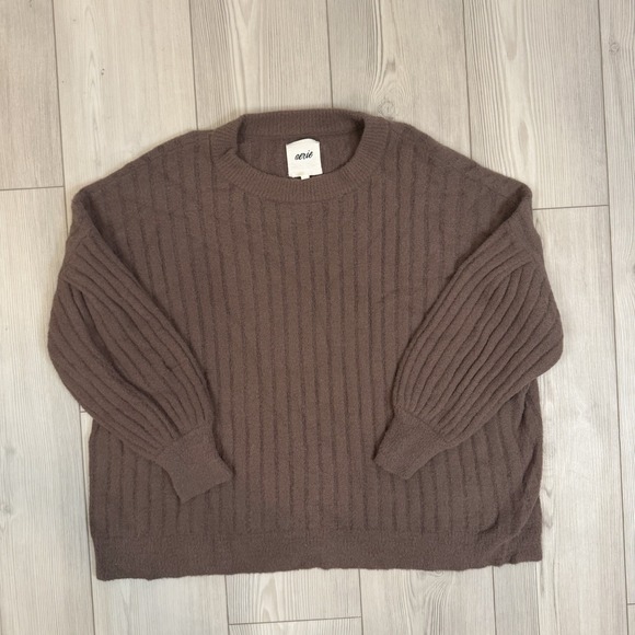 aerie Sweaters - Aerie Buttercream Fuzzy Crewneck Sweater Brown Medium Oversized Pullover
